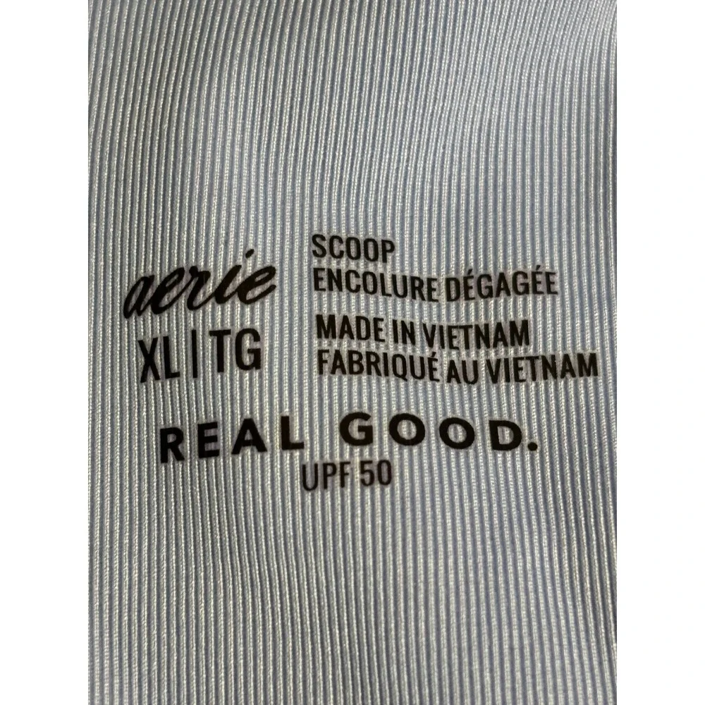Aerie Real Good‎ Blue Tan Striped Scoop One Piece Swimsuit XL UPF 50 Ribbed